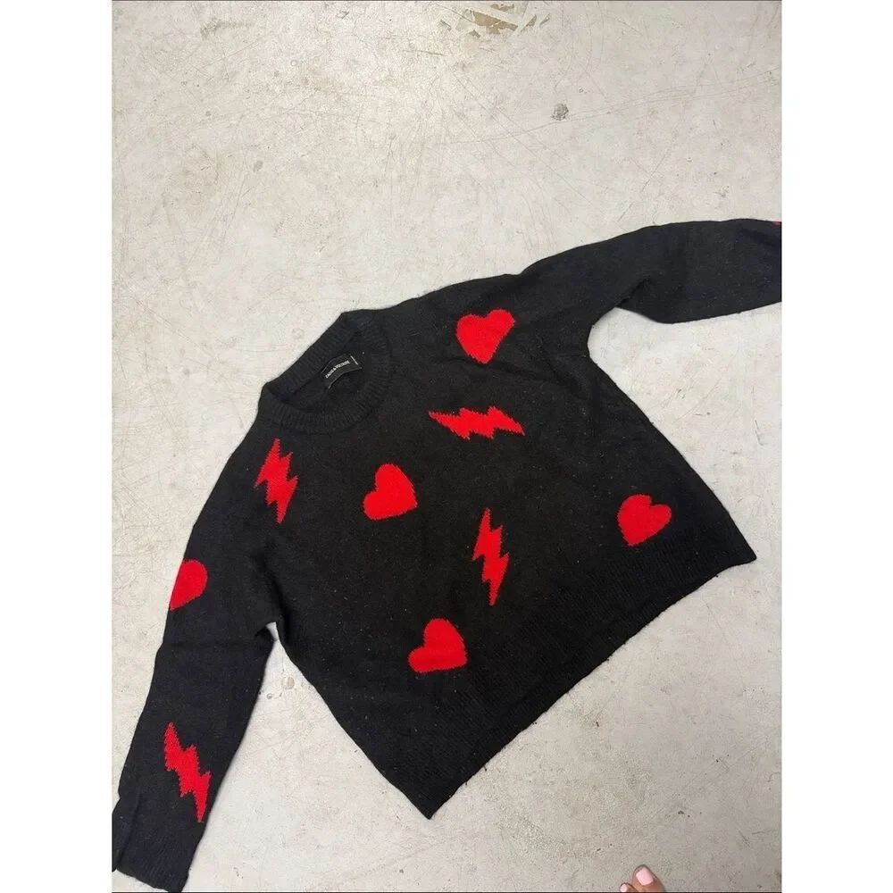 Black Sweater Red Hearts & Lightning Print - ZADIG & VOLTAIRE - Small LIKE NEW